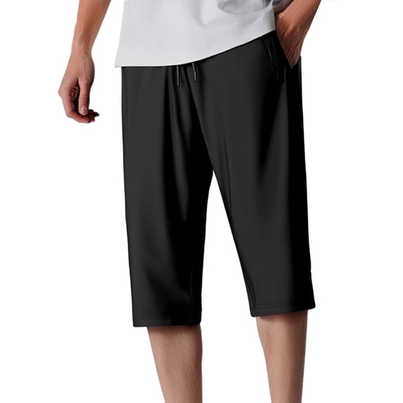 Men's Casual Pants Men's Ice Silk Casual Pants Summer Lightweight Stretch 3/ 4 Length Shorts Loose Fit Sports Trousers Plus Size Black 5XL