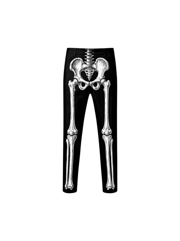 Men's Casual Pants Men's Skeleton Dress Pants Halloween Bone Slim Fit Trousers Party Black 3XL