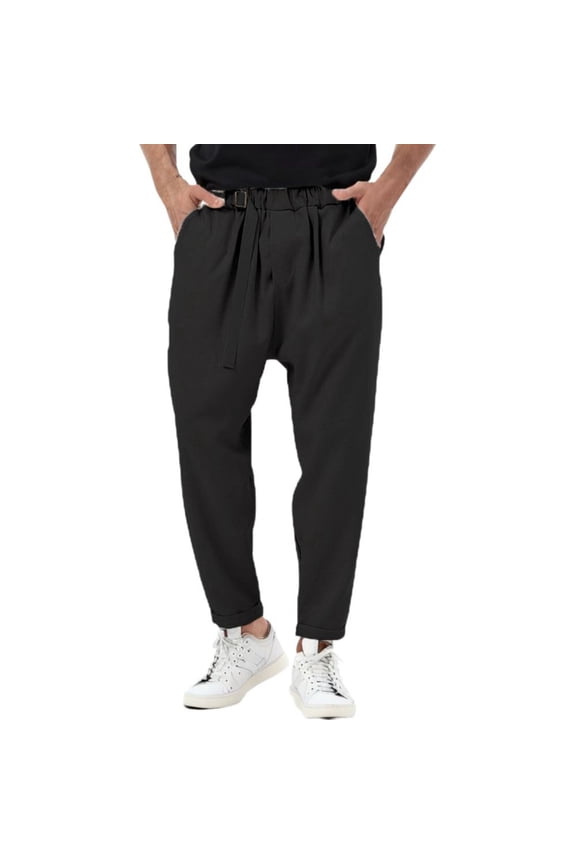 Men's Casual Pants Men's Slim Fit Business Pants Fashion Solid Casual Flat Front Work Long Trousers Black 3XL