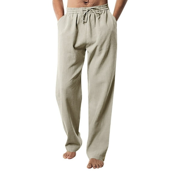 Men's Casual Pants Men's Slim Fit Business Pants Fashion Solid Casual Flat Front Work Long Trousers Khaki 2XL