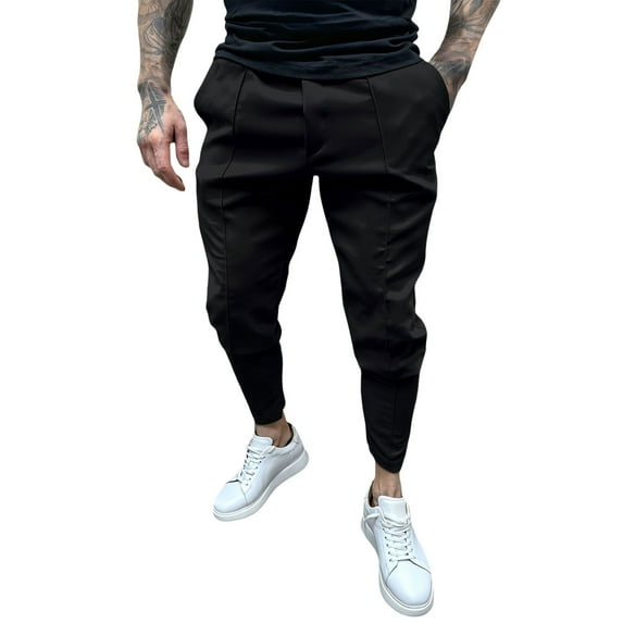 Men's Casual Pants Men's Solid Casual Pants Skinny Work Outdoor Trendy Long Fitness Black M
