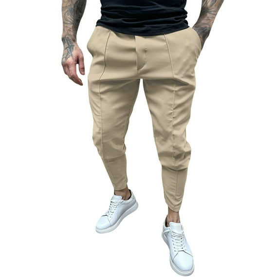 Men's Casual Pants Men's Solid Casual Pants Skinny Work Outdoor Trendy Long Fitness Khaki XL