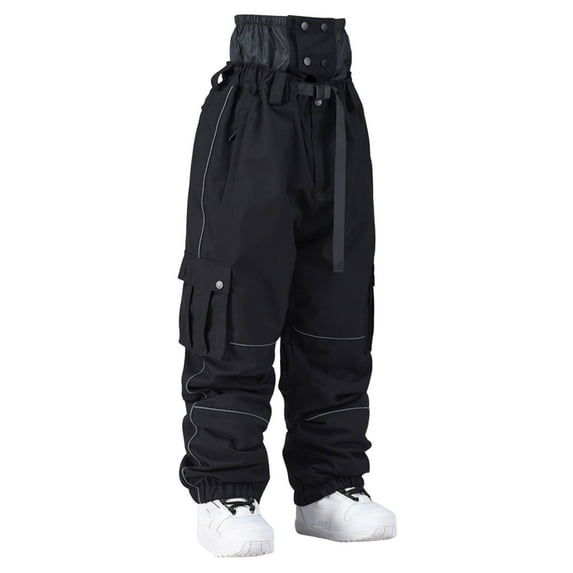 Men's Casual Pants Men's Solid Colour Windproof Winter Outdoor Warm Thickened Double Shoulder Ski Trousers Sport Comfort Trousers With Side Pockets Black M