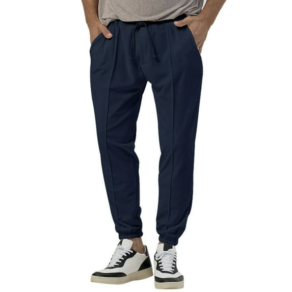 Men's Casual Pants Men's Sports Pants Fall And Winter Solid Color Casual Pant Loose Leg Trousers Navy S