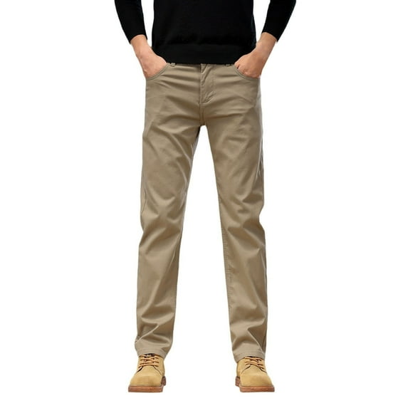 Men's Casual Pants Men's Stacked Jeans Skinny Fit Stretch Jeans Patched Side Striped Straight Leg Denim Male Pants Khaki 31