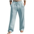 thumbnail image 1 of Men's Casual Pants Men's Summer Linen Straight Stripes Comfortable Breathable Outdoor Stretch Pants With Drawstring Light Blue XL, 1 of 4