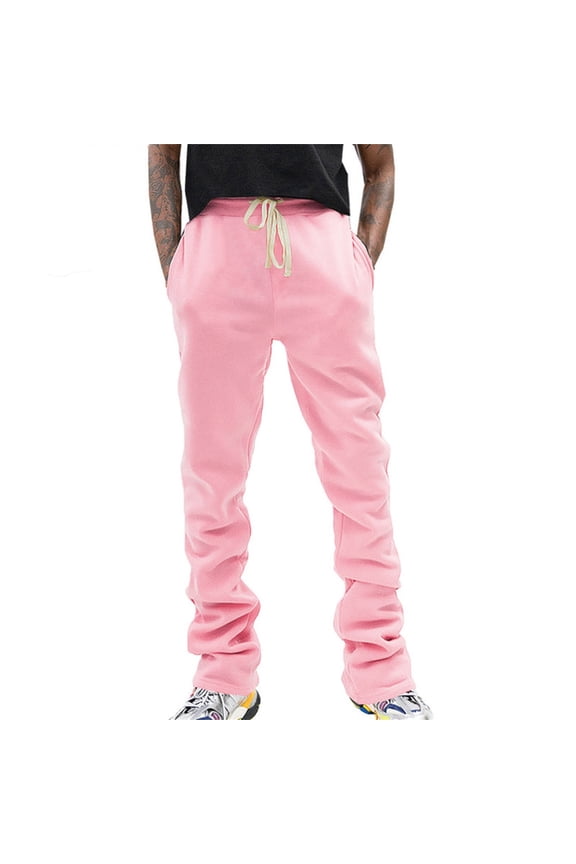 Men's Casual Pants Men's Trumpet Micro Pull Rope Long Leg Pants Street Hop Solid Color Retro Casual Pink 2XL