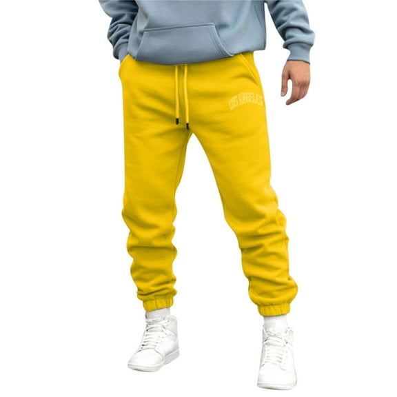 Men's Casual Pants Mens Autumn And Winter High Street Fashion Leisure Loose Sports Outdoor Running Sweater Pants Trousers Daily And Sports Yellow M