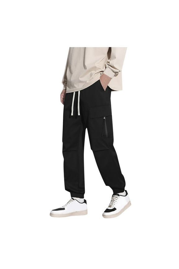 Men's Casual Pants Mens Cargo Pants IDE Pockets Hop Joggers Japanese Streetwear Trousers Overalls Trend Black L