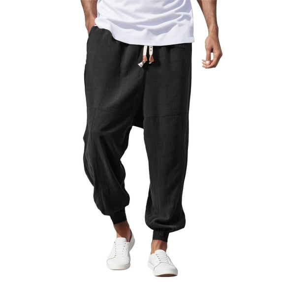 Men's Casual Pants Mens Casual Leggings Japanese Retro Style Loose Solid Color Pants Black 4XL
