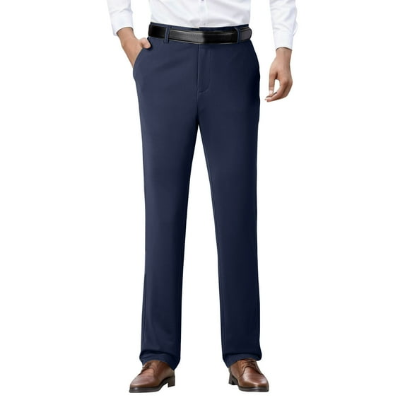 Men's Casual Pants Mens Casual Pants Elastic Waist Loose Trousers Business Straight Non Ironing Blue 2XL