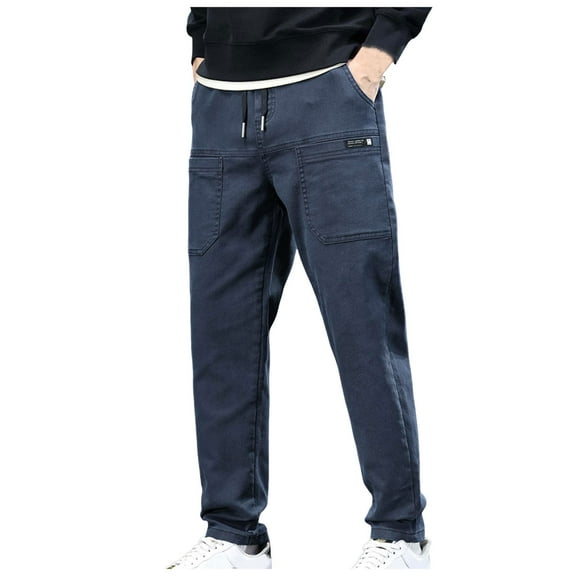 Men's Casual Pants Mens Casual Pants Fabric Soft And Comfortable Fashion Trouser Straight Trousers Loose Trend Blue L