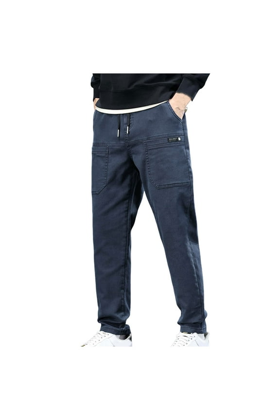 Men's Casual Pants Mens Casual Pants Fabric Soft And Comfortable Fashion Trouser Straight Trousers Loose Trend Blue L