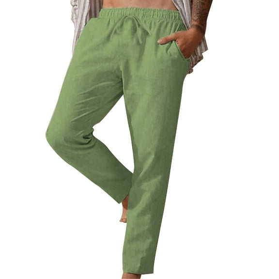 Men's Casual Pants Mens Fashion Casual Solid Color Try Breathable And Linen Pocket Elastic Waist Large Size Pants Trousers Green L