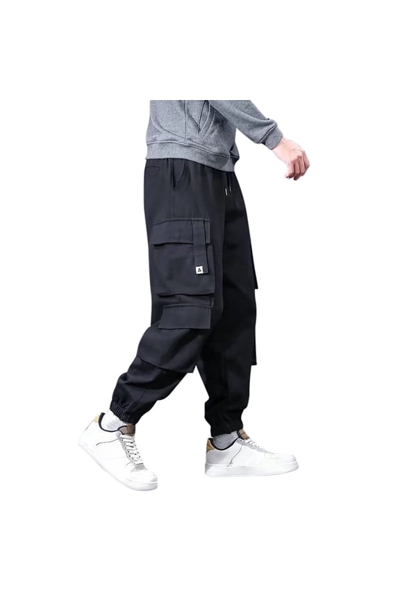 Men's Casual Pants Mens Fashion Joggers Sports Pants Casual Lined Cargo Gym Harem Trousers Mens Winter Warm Long Black L