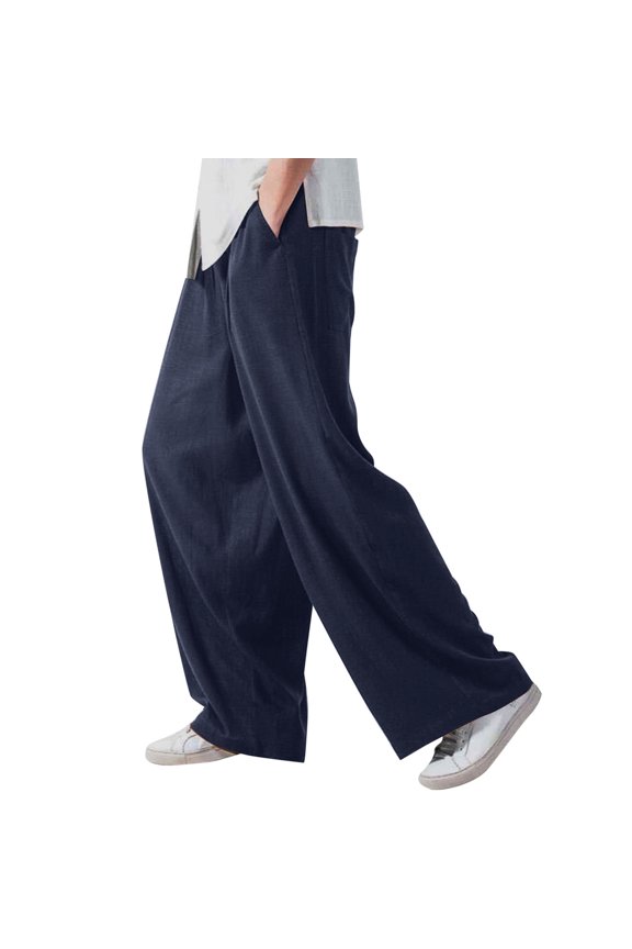 Men's Casual Pants Mens Hanging Wide Leg Pants Style Loose Straight Casual Navy M
