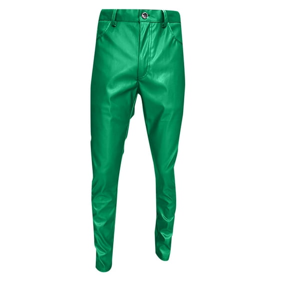 Men's Casual Pants Mens Slim Fit Leather Pants With Leggings And Elastic Trendy Motorcycle Leather Green L