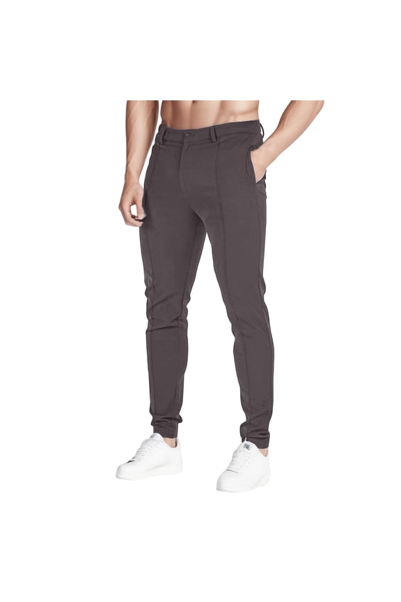 Men's Casual Pants Mens Solid Color Slim Straight Leg Sports Pants Long Casual Grey S