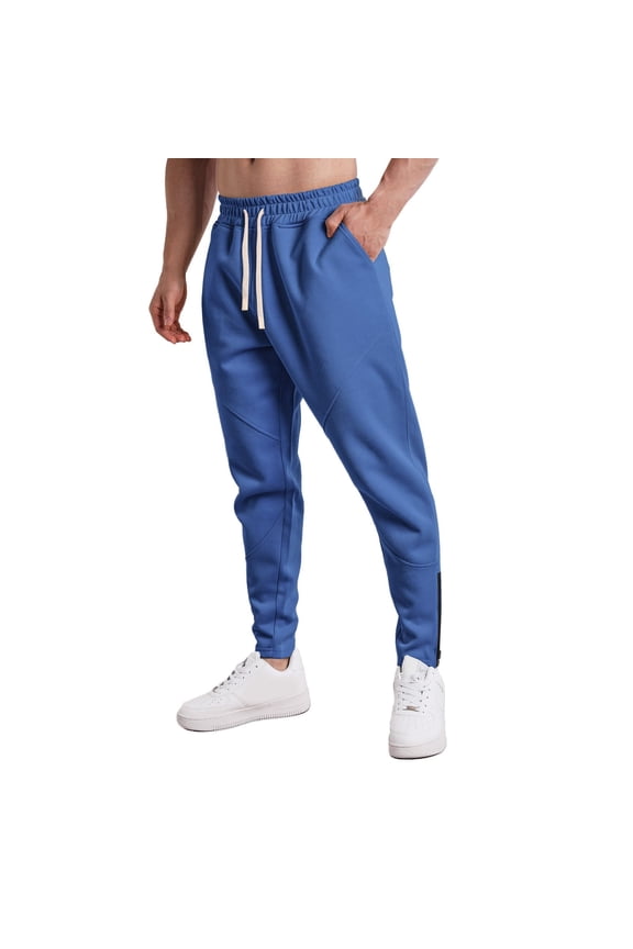 Men's Casual Pants Mens Sports Casual Slim Fit Tights Llong Pants Spliced Thick Warm Outdoor Sports Blue 3XL