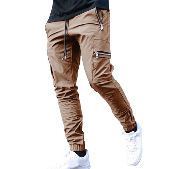 Men's Casual Pants Mens Spring And Fashion Autumn Solid Color Leisure High Street Elastic Lace Up Pants Trousers Khaki 4XL