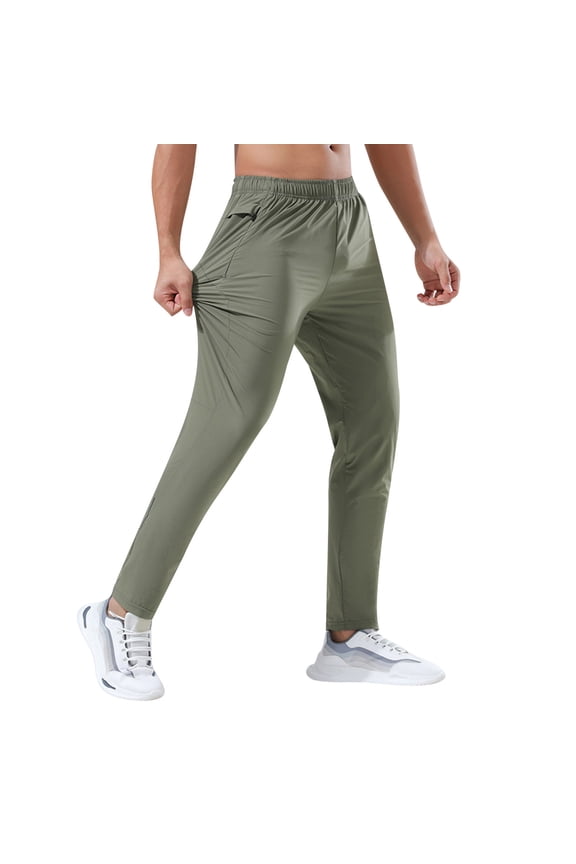 Men's Casual Pants Mens Spring And Summer Loose Thin Ice Silk Outdoor Running Fitness Yoga Leisure Training Pants Solid Color Quick Drying Running Green XL