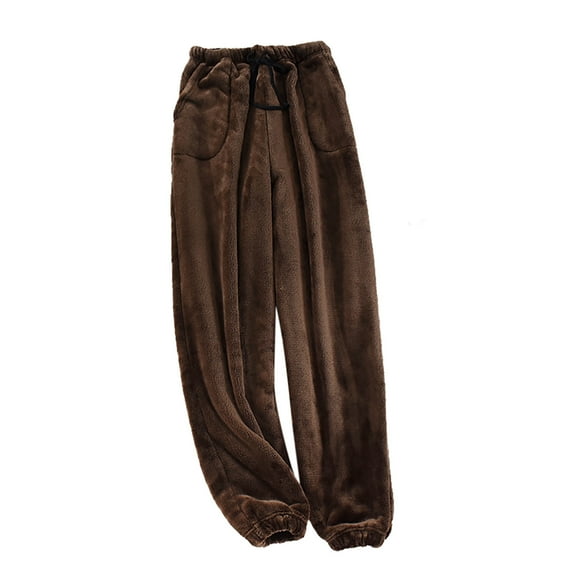 Men's Casual Pants Pajama Pants Men'S Autumn And Winter Warm Flannel Wide Mouth Trousers Loose Large Size Thick Coral Home Pajamas Coffee XL