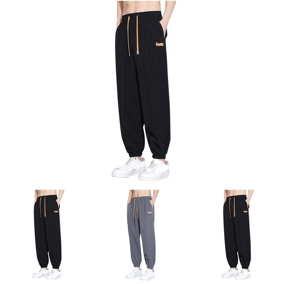 Men's Casual Pants Quick Dry Lightweight Stretchy Straight Leg Elastic Waist Drawstring Breathable Beach Hiking Running Sports Activewear Summer | Zenithor,Black L