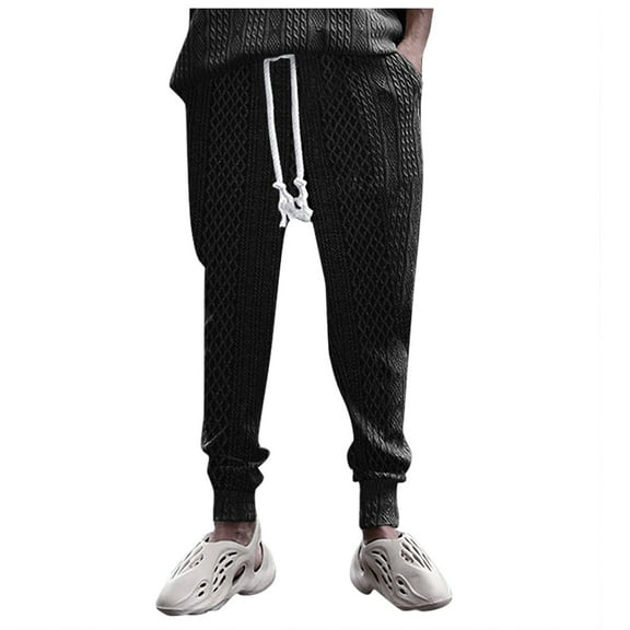 Men's Casual Pants Trendy Drawstring Lightweight Loose Fit Comfortable Business Jacquard Design Stylish Autumn European Wear Mens Trousers Athletic Fit In Black Sports