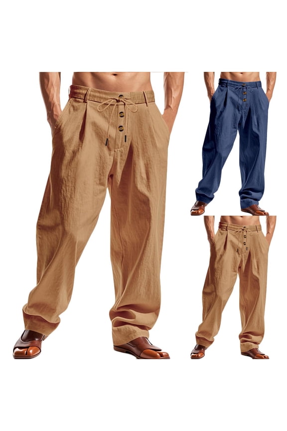 Men's Casual Pants, Trousers, Joggers, Straight Leg Button Fly, Breathable, Lightweight, Fashionable, Daily Wear, Business Casual, Streetwear, Activewear Essentials | HAODEJW,Navy 2XL