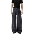 thumbnail image 1 of Men's Casual Pants Wide Leg Pleated Pants Relaxed Fit Beach Summer Long Slacks Lightweight Loose Trousers, L, 1 of 7