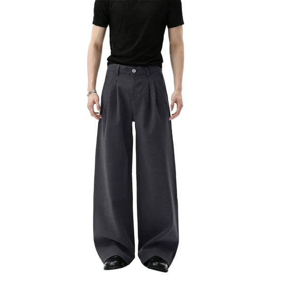 Men's Casual Pants Wide Leg Pleated Pants Relaxed Fit Beach Summer Long Slacks Lightweight Loose Trousers, L