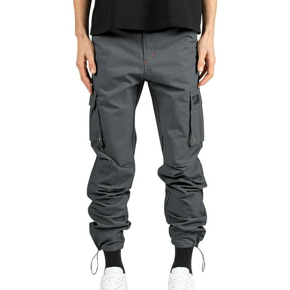 Men's Casual Pants Woven Fabric With Multiple Pockets Solid Color Casual Pants Work Pants Casual Pants for Men Dark Gray S