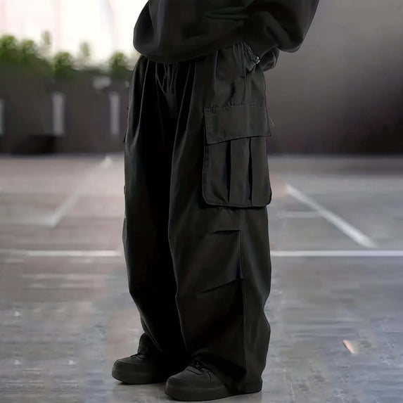 Men's Casual PantsCasual Stretch Elastic Drawstring Parachute Pants Ripstop Lightweight Water Resistant Cargo Hiking Work Pant Quick Dry,F-Black XL