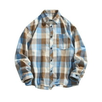 BVnarty Plaid Shirts for Men Casual Plaid Button-Up Shirt Long Sleeve Turn-Down Collar with Pockets for Daily Wear Outdoor Fashion