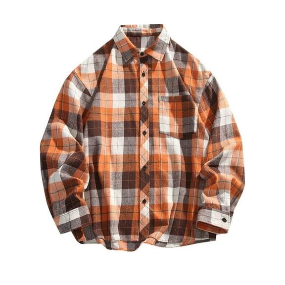 BVnarty Plaid Shirts for Men Casual Plaid Button-Up Shirt Long Sleeve Turn-Down Collar with Pockets for Daily Wear Outdoor Fashion
