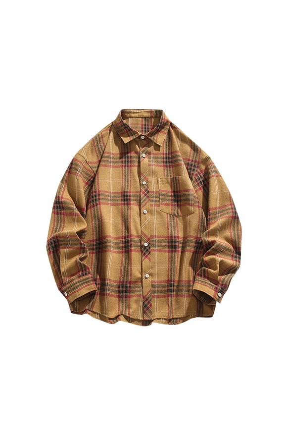 Plaid Shirts for Men Casual Plaid Button-Up Shirt Long Sleeve Turn-Down Collar with Pockets for Outdoor Daily Wear
