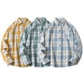 thumbnail image 1 of Men's Casual Plaid Flannel Long Sleeve Button Down Shirt Loose Plus Size Shirts for Men Green L, 1 of 4