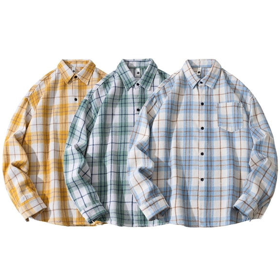 Men's Casual Plaid Flannel Long Sleeve Button Down Shirt Loose Plus Size Shirts for Men Green L