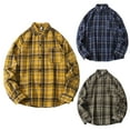 thumbnail image 1 of Men's Casual Plaid Flannel Long Sleeve Button Down Shirt Loose Plus Size Shirts for Men Yellow M, 1 of 4
