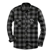 Mens Casual Plaid Shirt Long Sleeve Regular Fit Checked Button Shirts with Pockets Gray XL