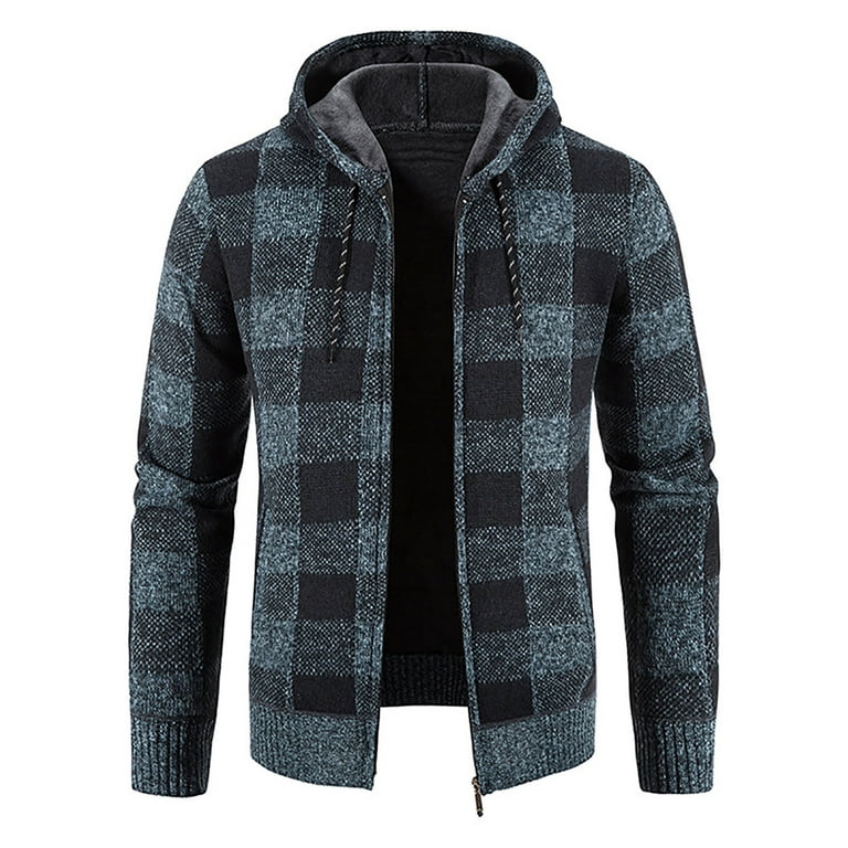 Mens Plaid Jackets Fuzzy Fleece Lined Winter Warm Coats Drawstring Zip Up  Hoodies Vintage Casual Outerwear, Dark Blue, Small : : Clothing,  Shoes & Accessories