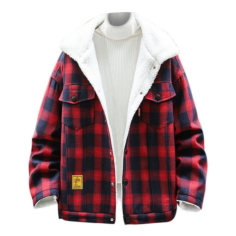 Fur lining winter warm plaid best sale coat