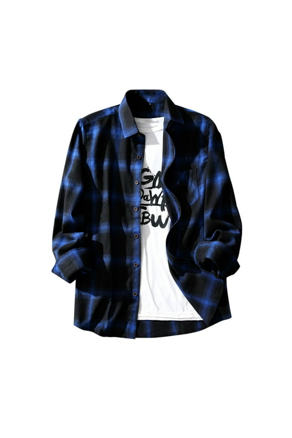 Plaid Shirts for Men Casual Plaid Long Sleeve Shirt, Button Down, Turn-Down Collar, Fashionable Blouse for Daily Wear, Outdoor Activities, Comfortable Fit