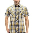 thumbnail image 1 of Men’s Casual Plaid Pockets Short Sleeve Collared Classic Button Down Shirt (Yellow, 2XL), 1 of 3