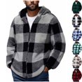 thumbnail image 1 of Men's Casual Plaid Sherpa Fleece Zip Up Jacket Hooded Cozy Double Sided Plush Coat for Cold Weather Winter Daily Loungewear Travel, Gray, L, 1 of 7