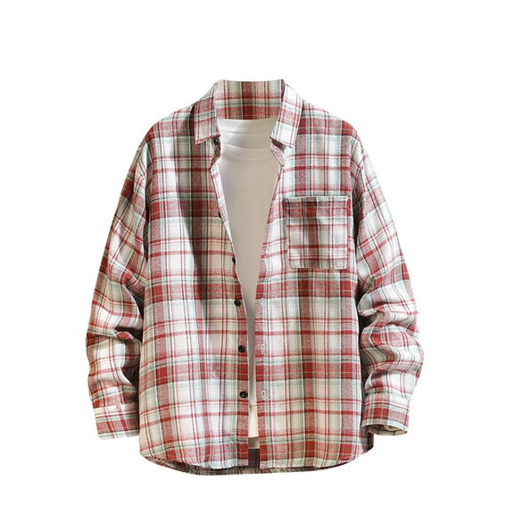 Men's Casual Plaid Shirts Lapel Button Down Long Sleeve Cardigan Regular Fit Pocket Front Shirts