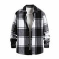 thumbnail image 1 of Men's Casual Plaid Turn-down Collar Long Sleeve Shirt Button Down Loose Blouse Coat, 1 of 7