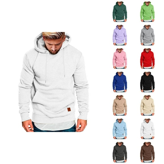 Men's Casual Plain Hoodie 2025 Fall Winter Long Sleeve Basic Hooded Sweatshirt with Pockets Pullover Tops