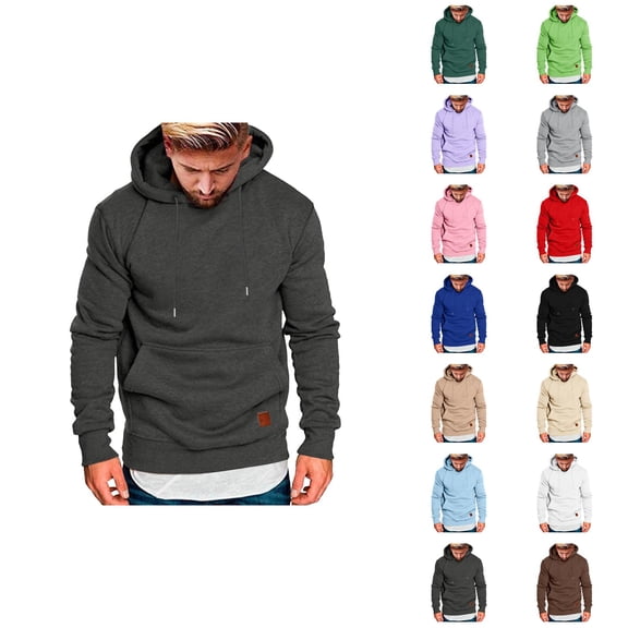 Men's Casual Plain Hoodie 2025 Fall Winter Long Sleeve Basic Hooded Sweatshirt with Pockets Pullover Tops