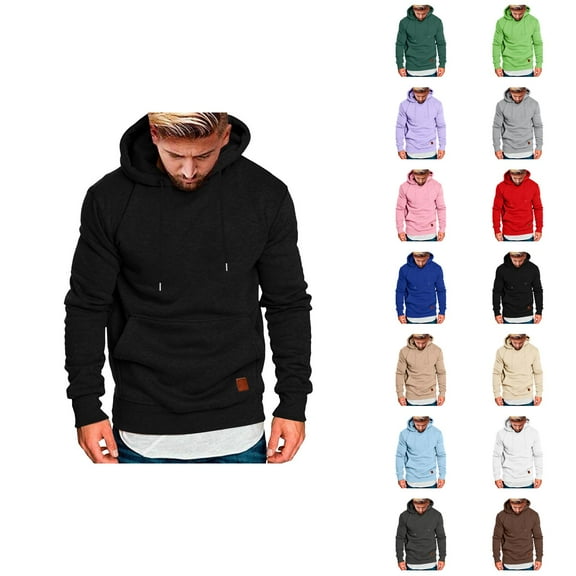 Men's Casual Plain Hoodie 2025 Fall Winter Long Sleeve Basic Hooded Sweatshirt with Pockets Pullover Tops